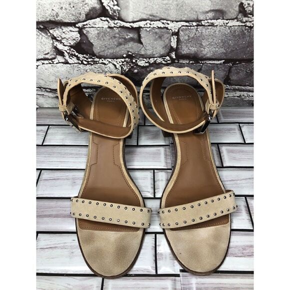 Givenchy Taupe Suede Leather Elegant Heel Studded Sandals Women sz 38EU/7.5M US - Picture 11 of 16